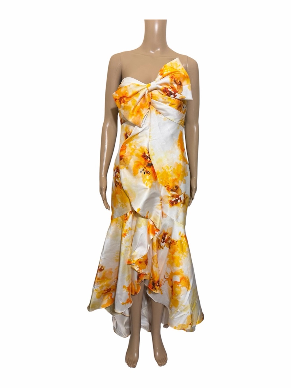 Badgley Mischka formal strapless gown high low ruffle size 8